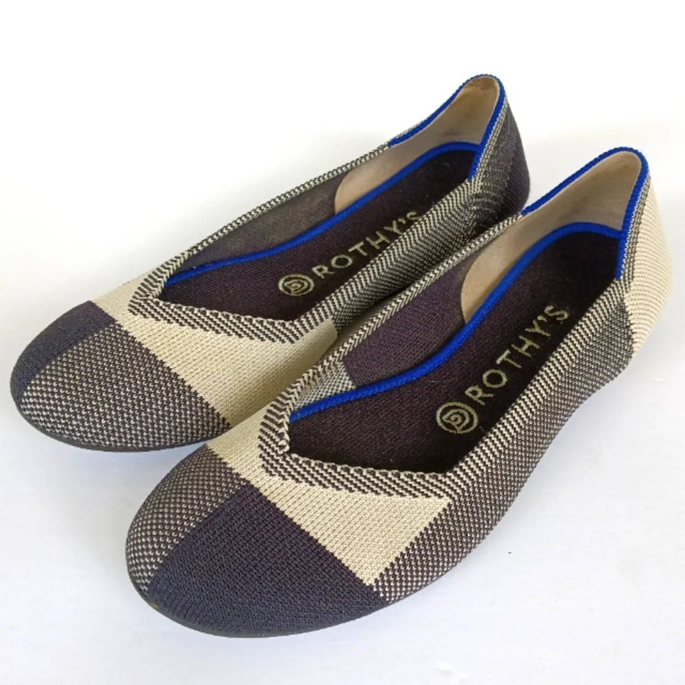 Rothy's The Flat Round Toe Ballet Black/Ivory Colorblock  Size 8